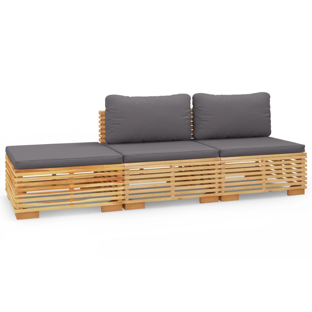 -Delige Loungeset Met Kussens Massief Teakhout 3 Donkergrijs 2x midden + voetensteun