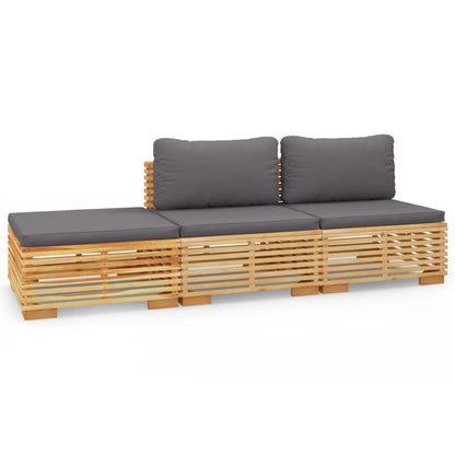 -Delige Loungeset Met Kussens Massief Teakhout 3 Donkergrijs 2x midden + voetensteun