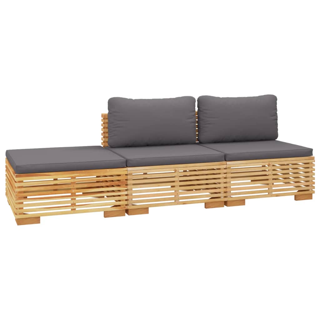 -Delige Loungeset Met Kussens Massief Teakhout 3 Donkergrijs 2x midden + voetensteun