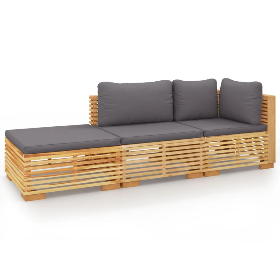 -Delige Loungeset Met Kussens Massief Teakhout 3 Donkergrijs hoek + midden + voetensteun