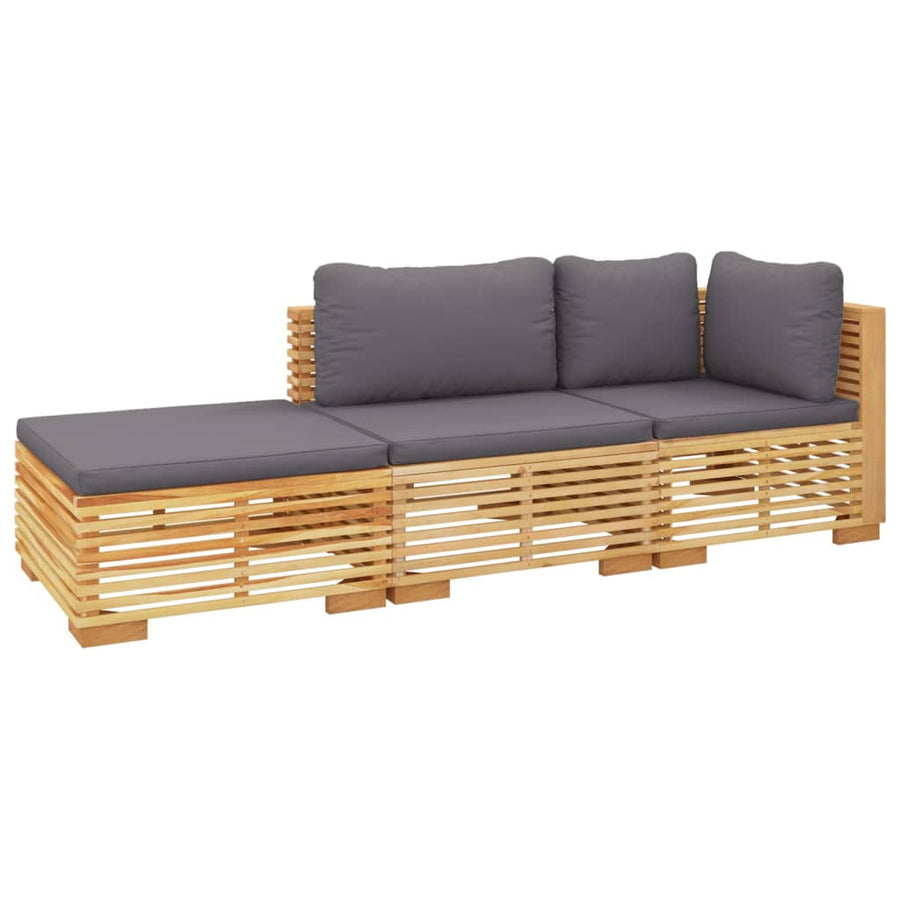-Delige Loungeset Met Kussens Massief Teakhout 3 Donkergrijs hoek + midden + voetensteun
