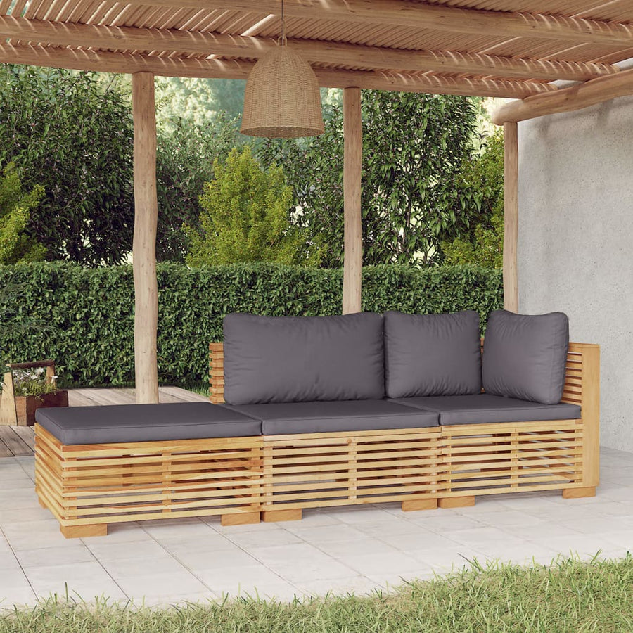 -Delige Loungeset Met Kussens Massief Teakhout 3 Donkergrijs hoek + midden + voetensteun