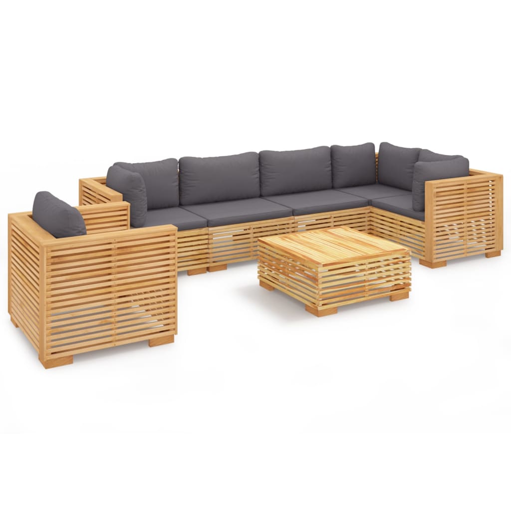 -Delige Loungeset Met Kussens Massief Teakhout 7 Donkergrijs 2x midden + 3x hoek + Fauteuil + Tafel