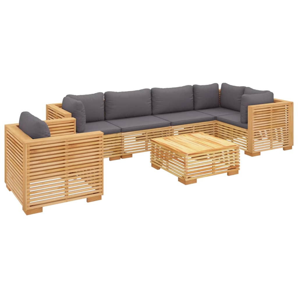 -Delige Loungeset Met Kussens Massief Teakhout 7 Donkergrijs 2x midden + 3x hoek + Fauteuil + Tafel