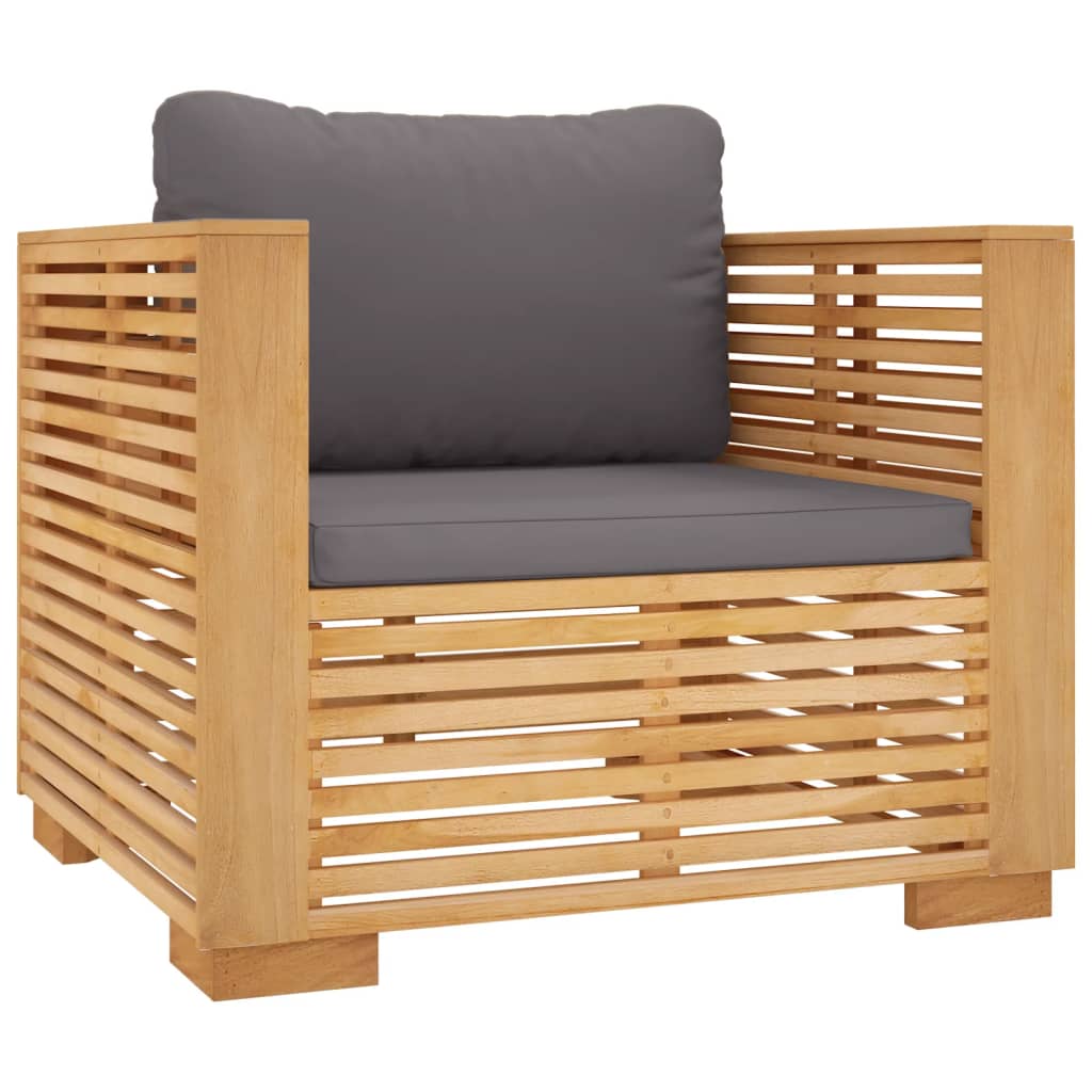-Delige Loungeset Met Kussens Massief Teakhout 7 Donkergrijs 2x midden + 3x hoek + Fauteuil + Tafel