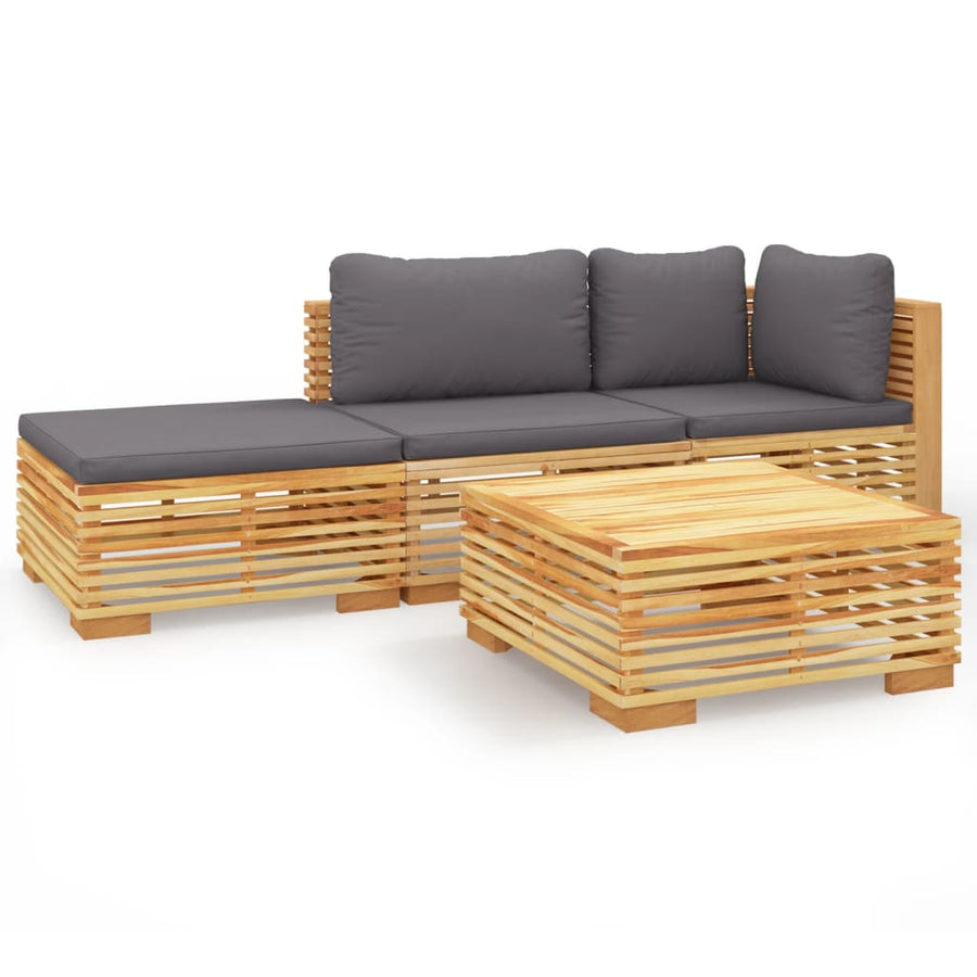 -Delige Loungeset Met Kussens Massief Teakhout 4 Donkergrijs hoek + midden + 2x Tafel