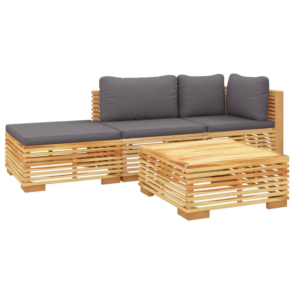 -Delige Loungeset Met Kussens Massief Teakhout 4 Donkergrijs hoek + midden + 2x Tafel