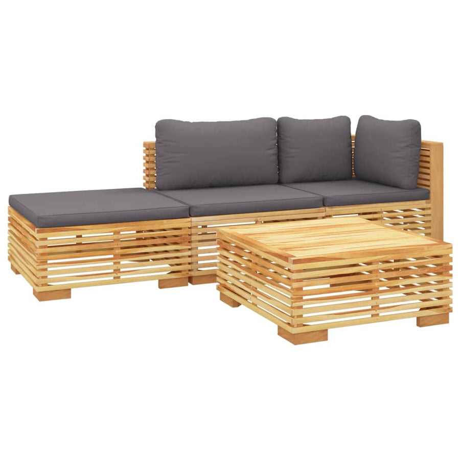 -Delige Loungeset Met Kussens Massief Teakhout 4 Donkergrijs hoek + midden + 2x Tafel