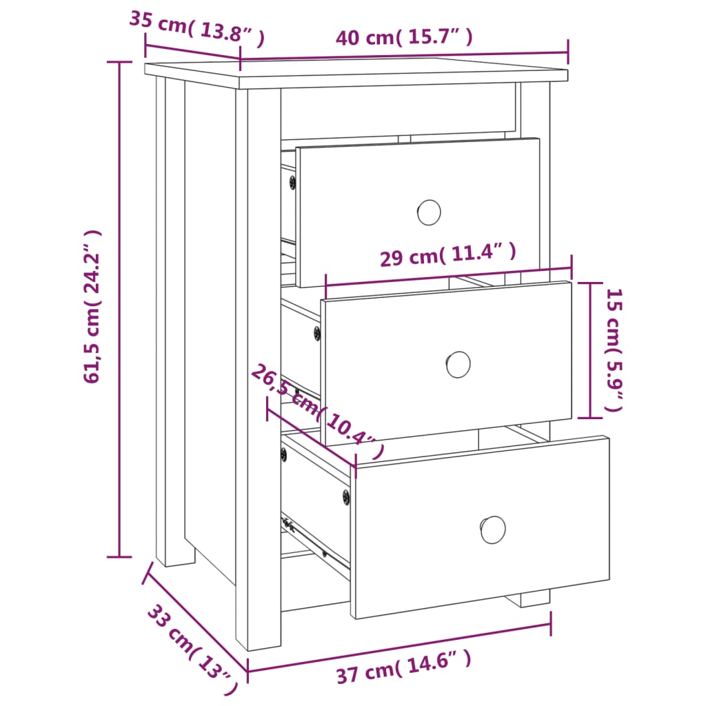 Nachtkastjes 2 St 40X35X61,5 Cm Massief Grenenhout Honingbruin