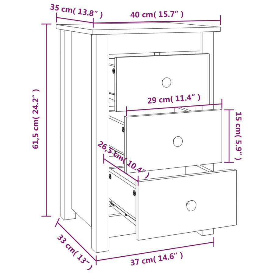Nachtkastjes 2 St 40X35X61,5 Cm Massief Grenenhout Honingbruin