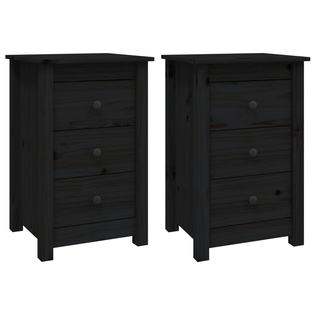 Nachtkastjes 2 St 40X35X61,5 Cm Massief Grenenhout Zwart