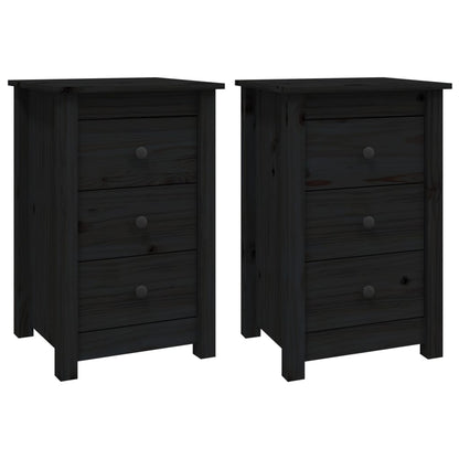 Nachtkastjes 2 St 40X35X61,5 Cm Massief Grenenhout Zwart