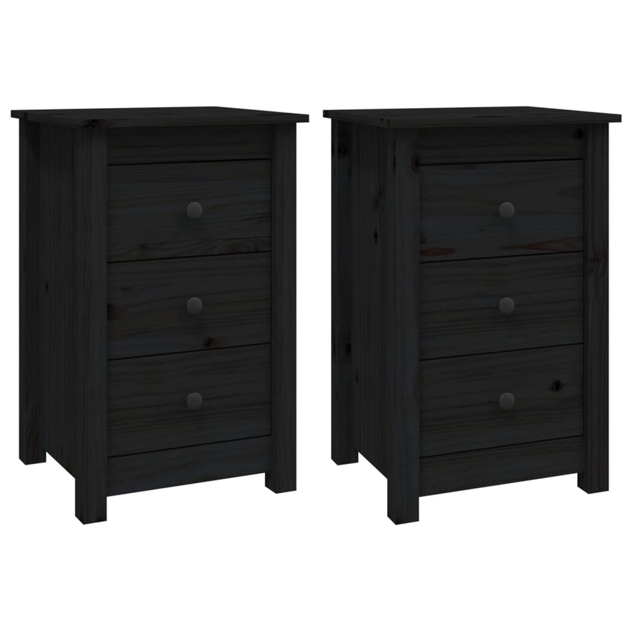 Nachtkastjes 2 St 40X35X61,5 Cm Massief Grenenhout Zwart