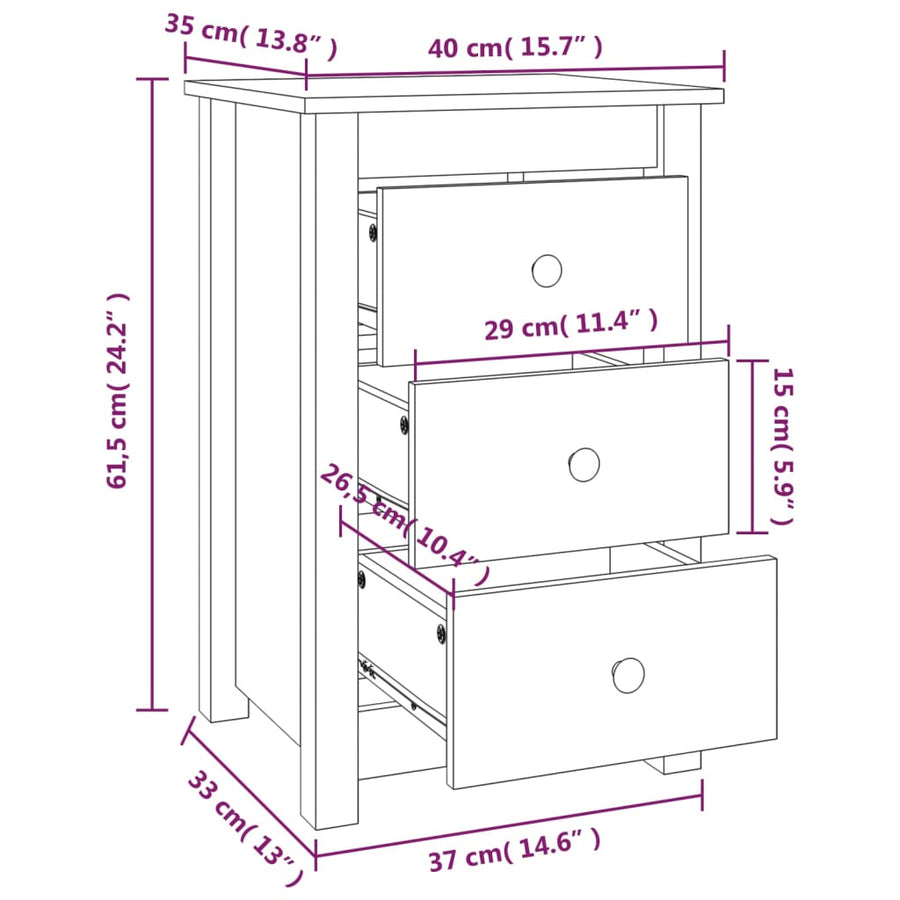 Nachtkastjes 2 St 40X35X61,5 Cm Massief Grenenhout Zwart