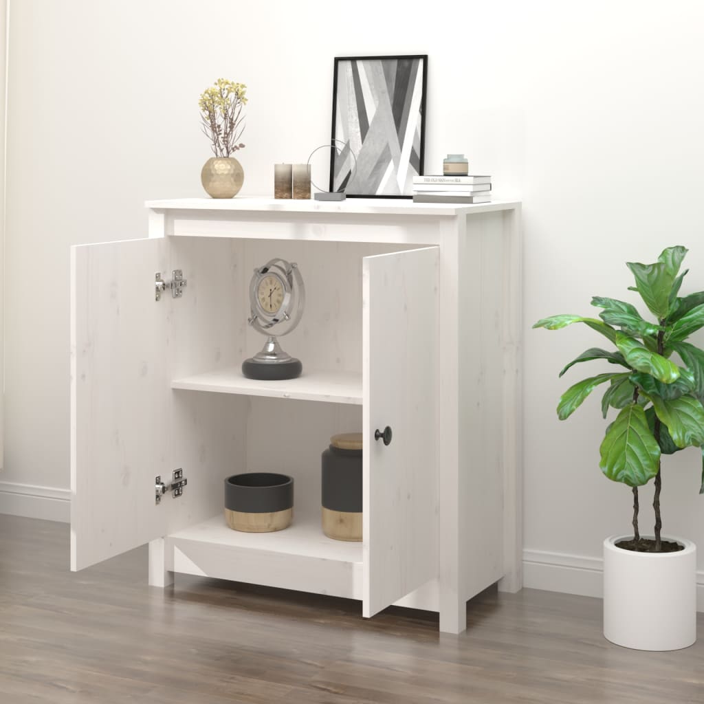 Dressoir 70X35X80 Cm Massief Grenenhout Wit