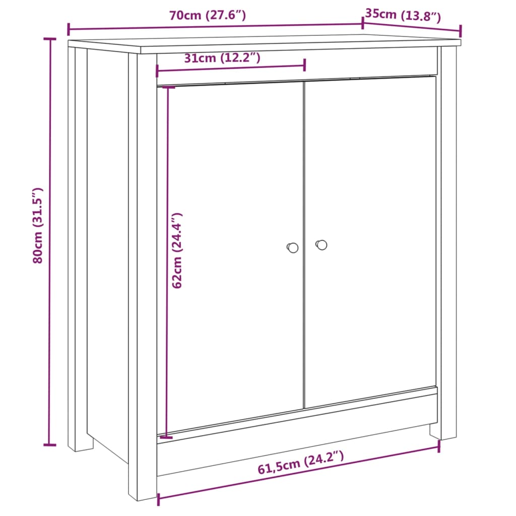 Dressoir 70X35X80 Cm Massief Grenenhout Wit