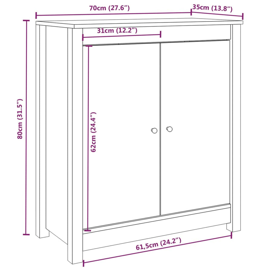 Dressoir 70X35X80 Cm Massief Grenenhout Wit