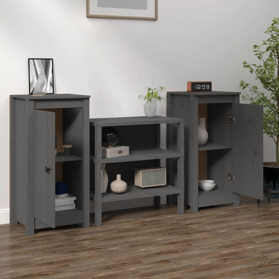 Dressoirs 2 St 40X35X80 Cm Massief Grenenhout Grijs