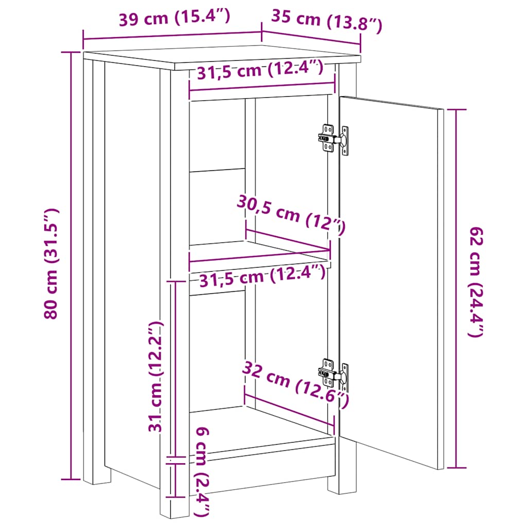 Dressoir 39x35x80 cm massief grenenhout honingbruin