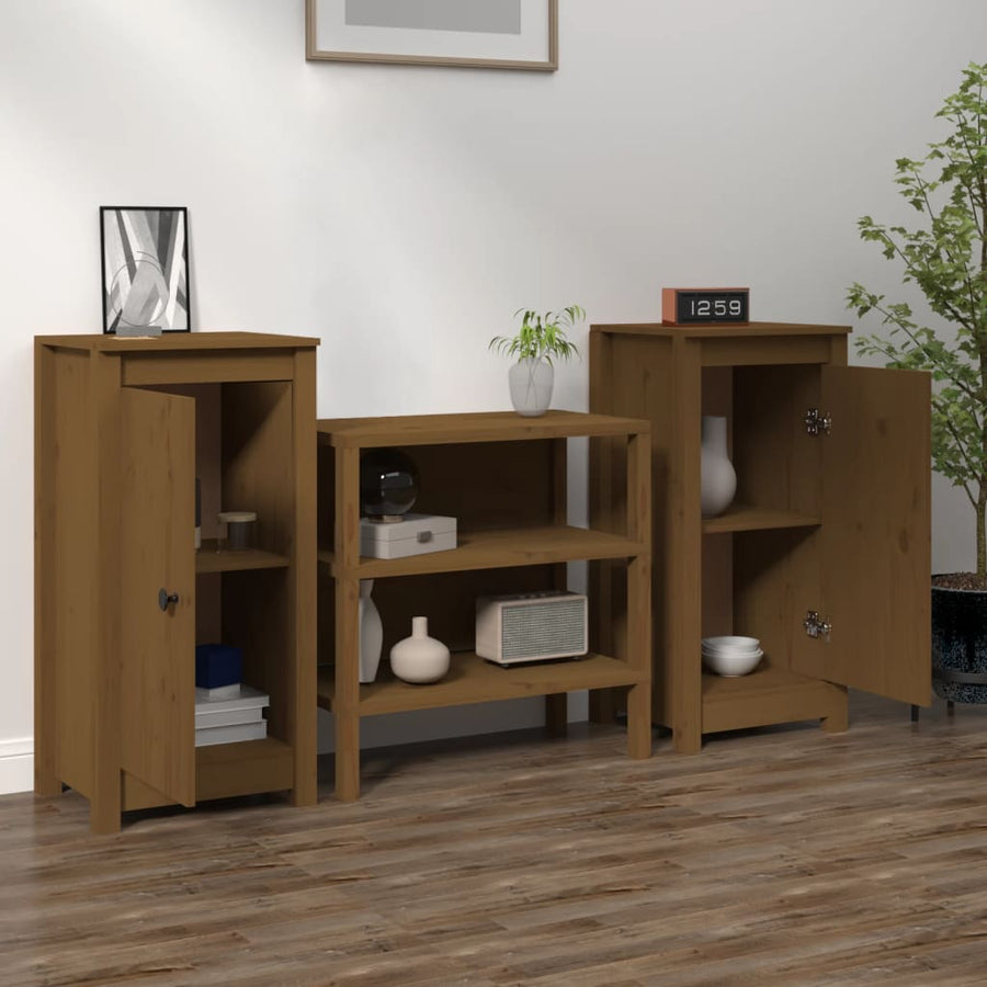 Dressoirs 2 St 40X35X80 Cm Massief Grenenhout Honingbruin