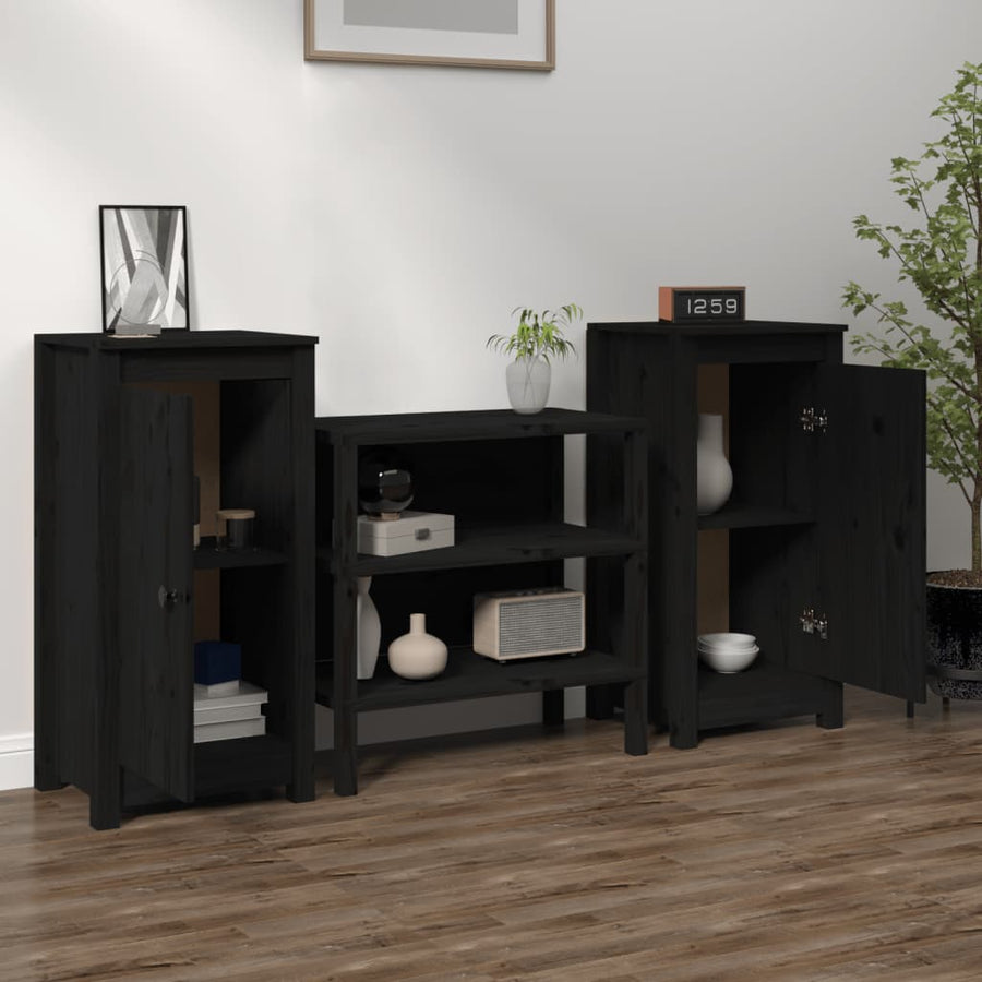 Dressoirs 2 St 40X35X80 Cm Massief Grenenhout Zwart