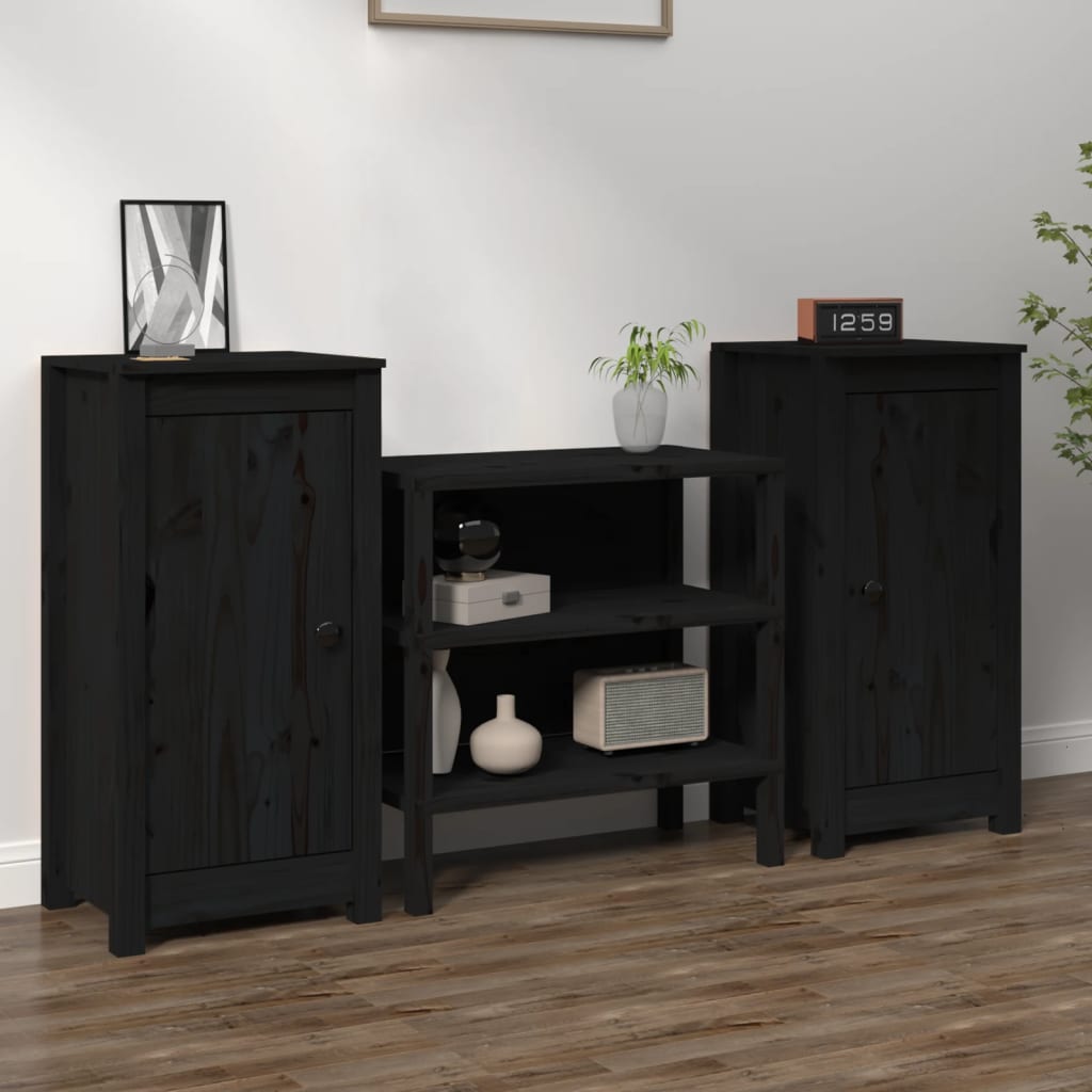 Dressoirs 2 St 40X35X80 Cm Massief Grenenhout Zwart