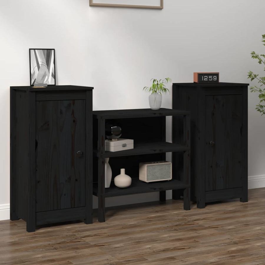 Dressoirs 2 St 40X35X80 Cm Massief Grenenhout Zwart