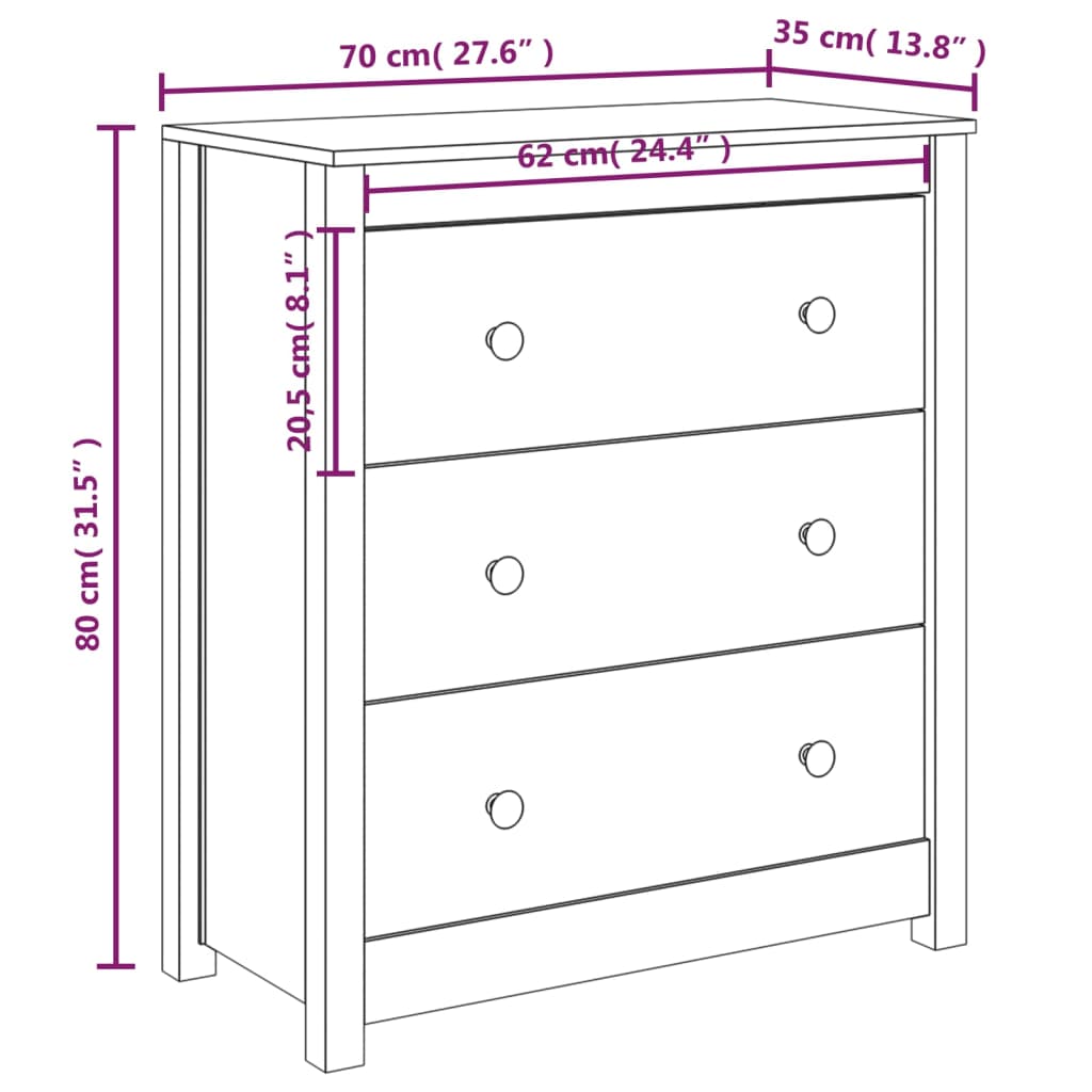 Dressoir 70x35x80 cm massief grenenhout wit