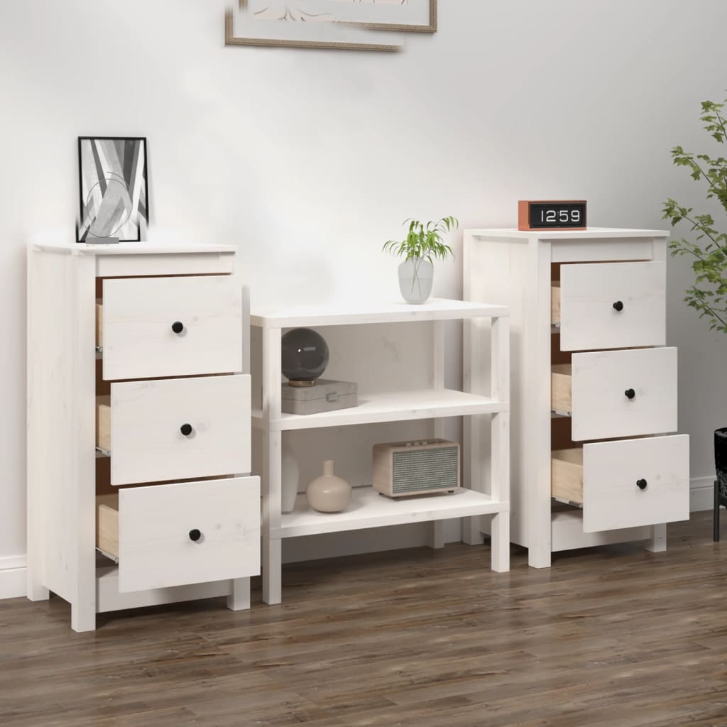 Dressoirs 2 St 40X35X80 Cm Massief Grenenhout Wit