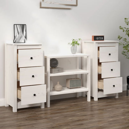 Dressoirs 2 St 40X35X80 Cm Massief Grenenhout Wit