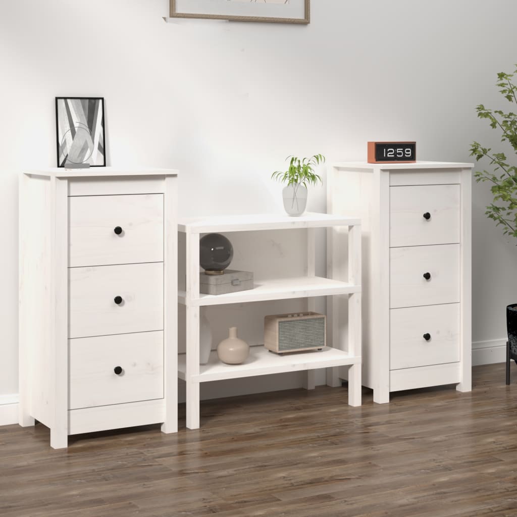 Dressoirs 2 St 40X35X80 Cm Massief Grenenhout Wit