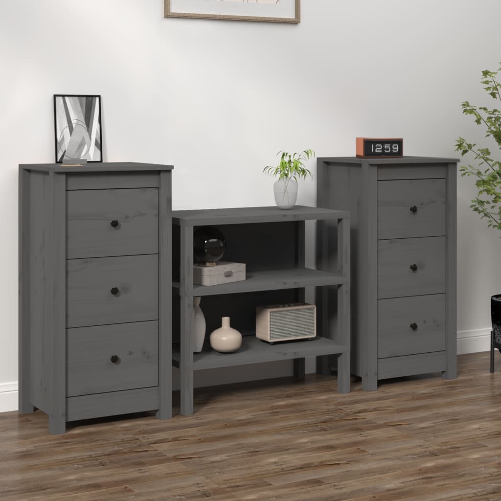 Dressoirs 2 St 40X35X80 Cm Massief Grenenhout Grijs