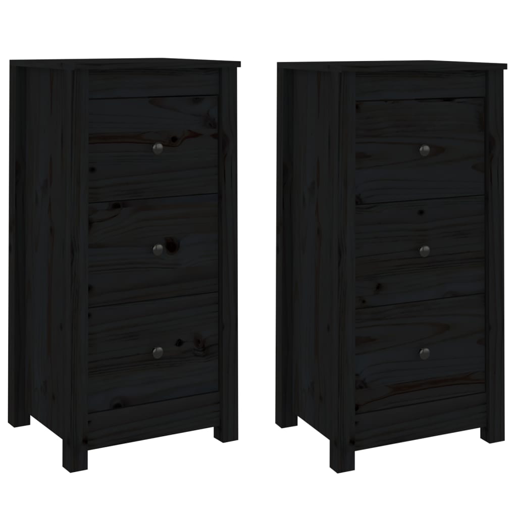 Dressoirs 2 St 40X35X80 Cm Massief Grenenhout Zwart