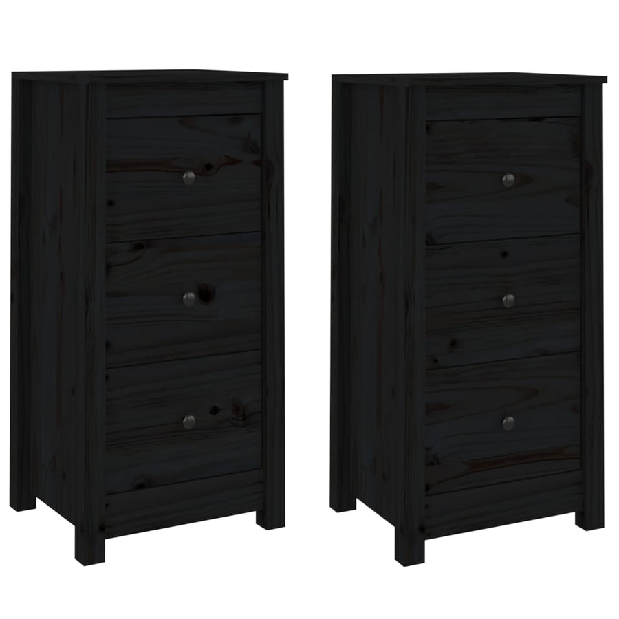 Dressoirs 2 St 40X35X80 Cm Massief Grenenhout Zwart