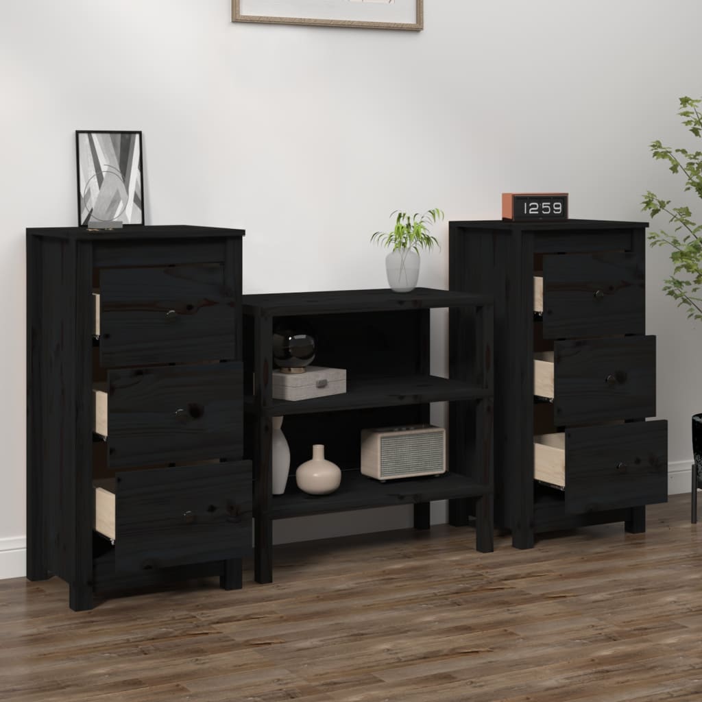 Dressoirs 2 St 40X35X80 Cm Massief Grenenhout Zwart