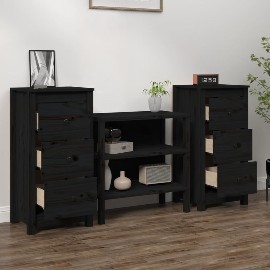 Dressoirs 2 St 40X35X80 Cm Massief Grenenhout Zwart