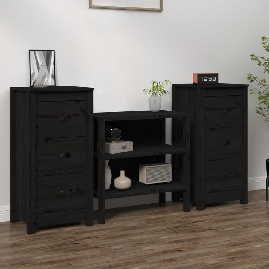 Dressoirs 2 St 40X35X80 Cm Massief Grenenhout Zwart