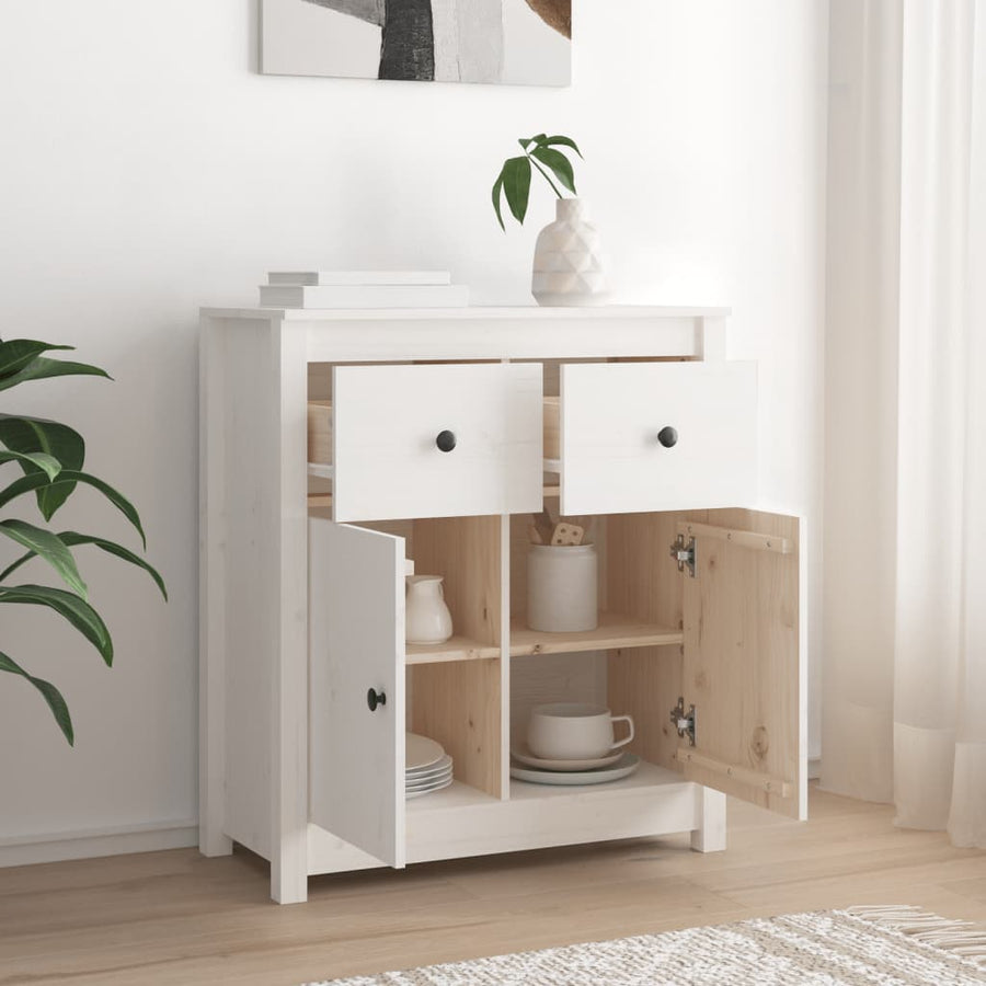Dressoir 70X35X80 Cm Massief Grenenhout Wit