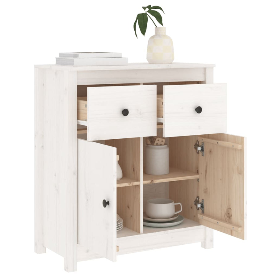 Dressoir 70X35X80 Cm Massief Grenenhout Wit