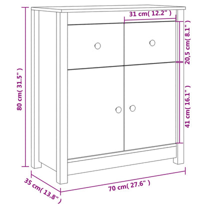 Dressoir 70X35X80 Cm Massief Grenenhout Wit