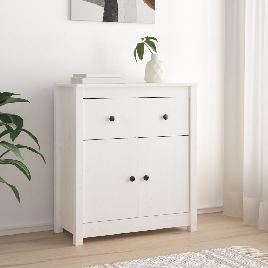 Dressoir 70X35X80 Cm Massief Grenenhout Wit