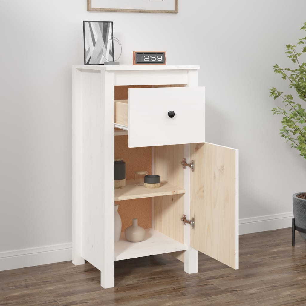 Dressoir 40X35X80 Cm Massief Grenenhout Wit