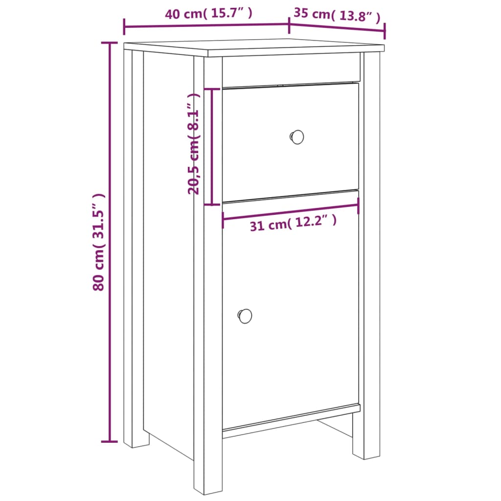 Dressoir 40X35X80 Cm Massief Grenenhout Wit