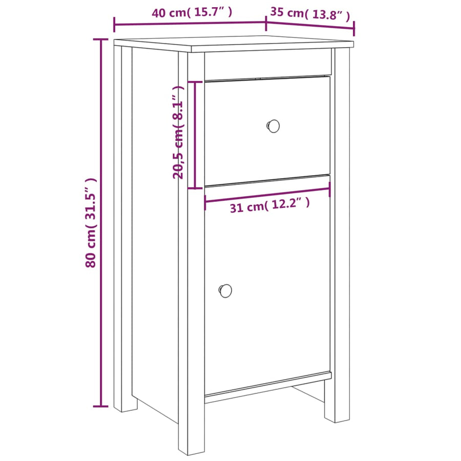 Dressoirs 2 St 40X35X80 Cm Massief Grenenhout Wit