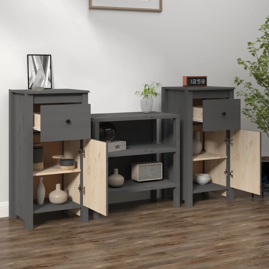 Dressoirs 2 St 40X35X80 Cm Massief Grenenhout Grijs