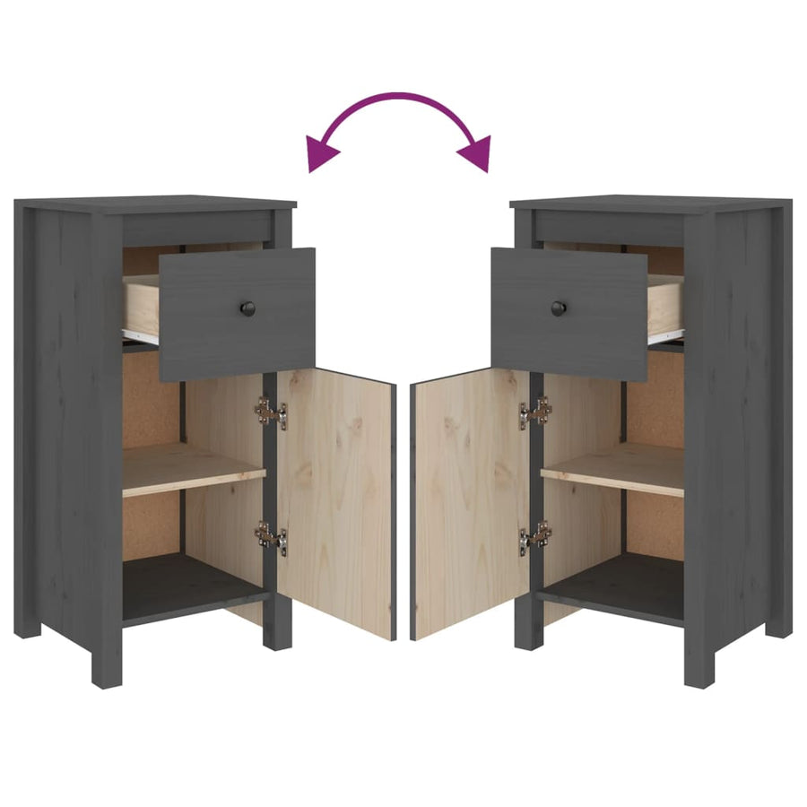 Dressoirs 2 St 40X35X80 Cm Massief Grenenhout Grijs