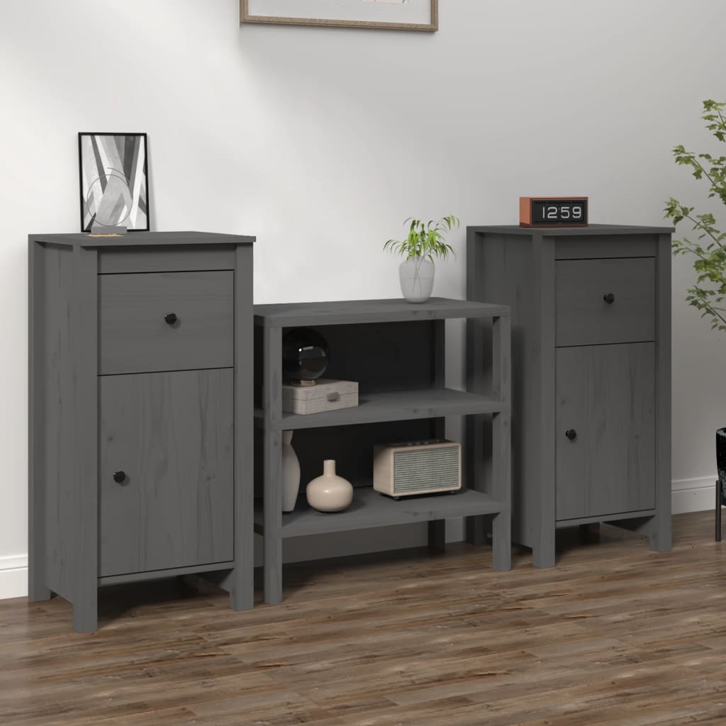 Dressoirs 2 St 40X35X80 Cm Massief Grenenhout Grijs