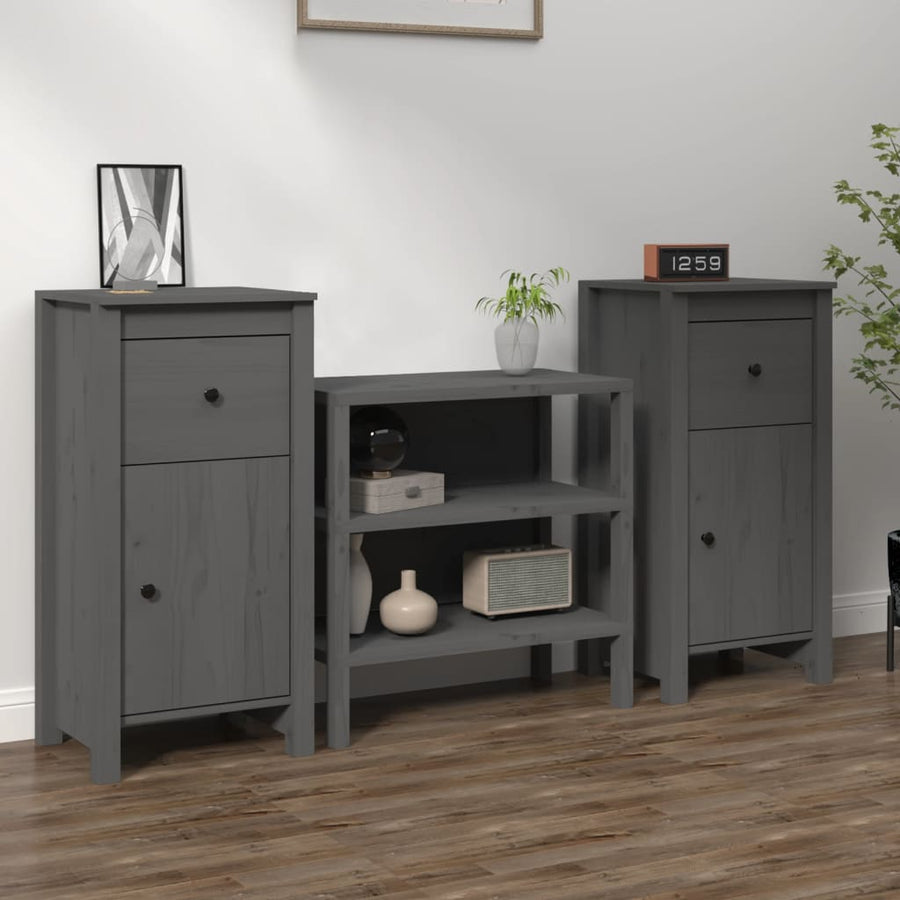 Dressoirs 2 St 40X35X80 Cm Massief Grenenhout Grijs