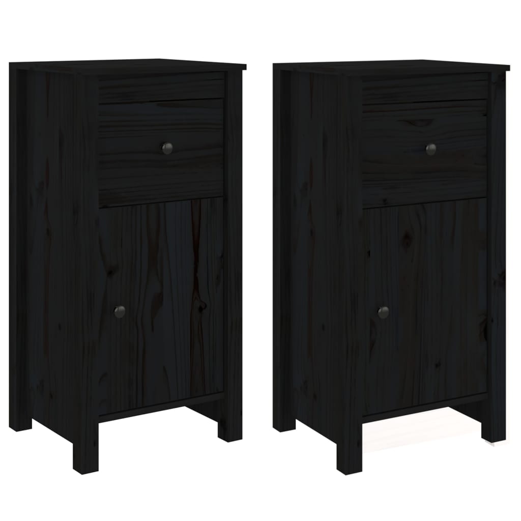 Dressoirs 2 St 40X35X80 Cm Massief Grenenhout Zwart