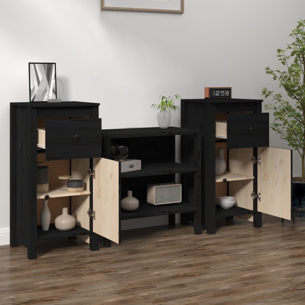 Dressoirs 2 St 40X35X80 Cm Massief Grenenhout Zwart